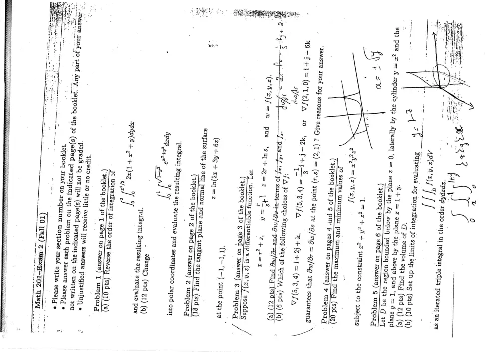 MATH 201 Exam 2 With Solution, Fall 2001, page 1