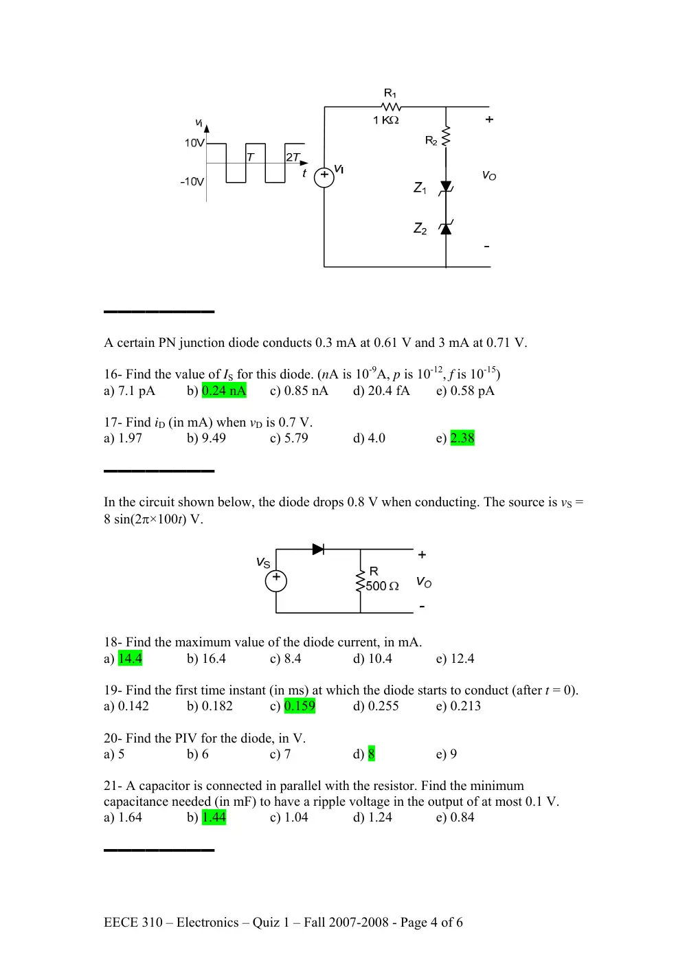 EECE 310 Exam 1, Fall 2007, page 4