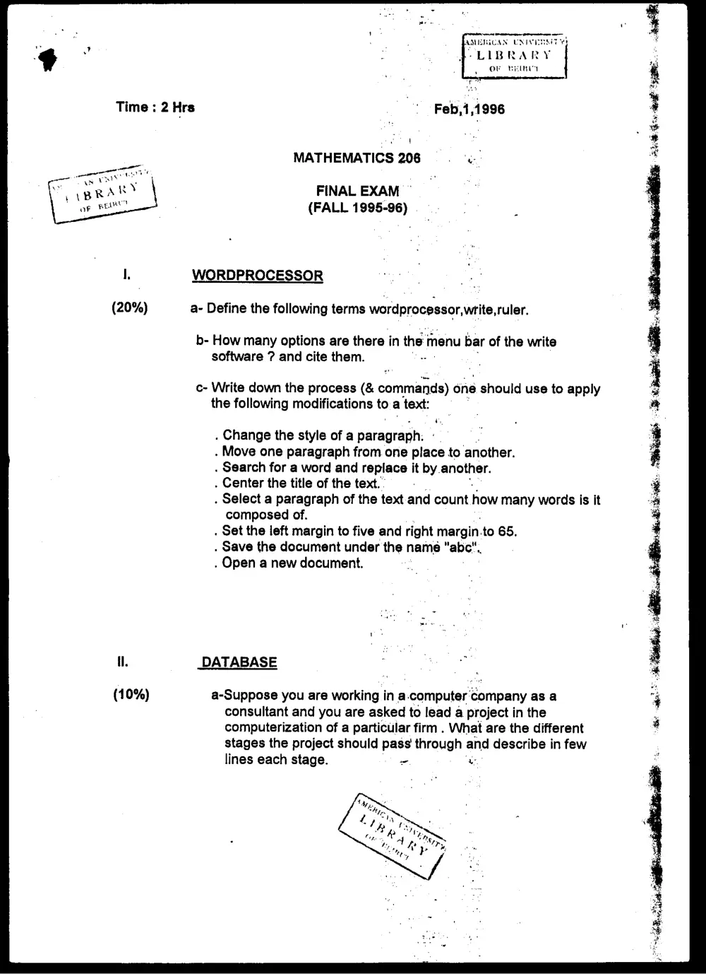MATH 206 Final, Fall 1995, page 1