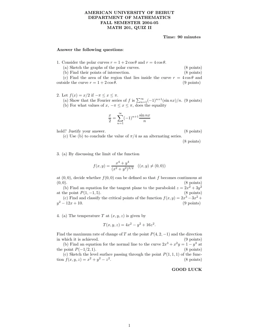 MATH 201 Exam 2, Fall 2001, page 1