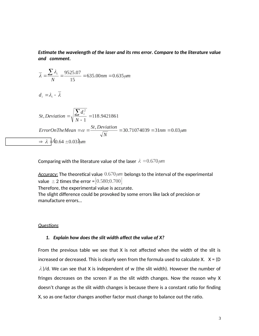 PHYS 210L Lab Solved Report Interference and Diffraction, Fall 2010, page 3