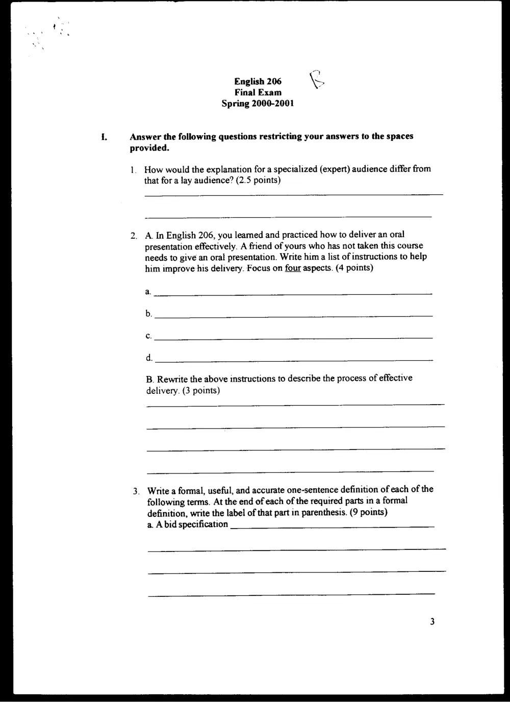 ENG 206 Final, Spring 2001, page 3