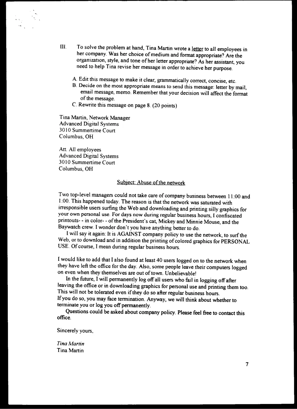 ENG 206 Final, Spring 2001, page 7
