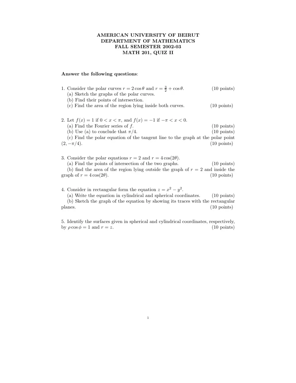 MATH 201 Exam 2, Spring 2008, page 1