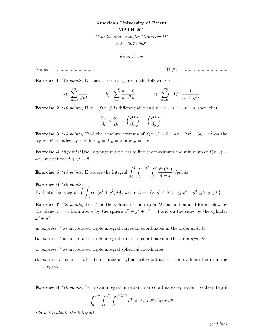 MATH 201 Final, Fall 2007, page 1