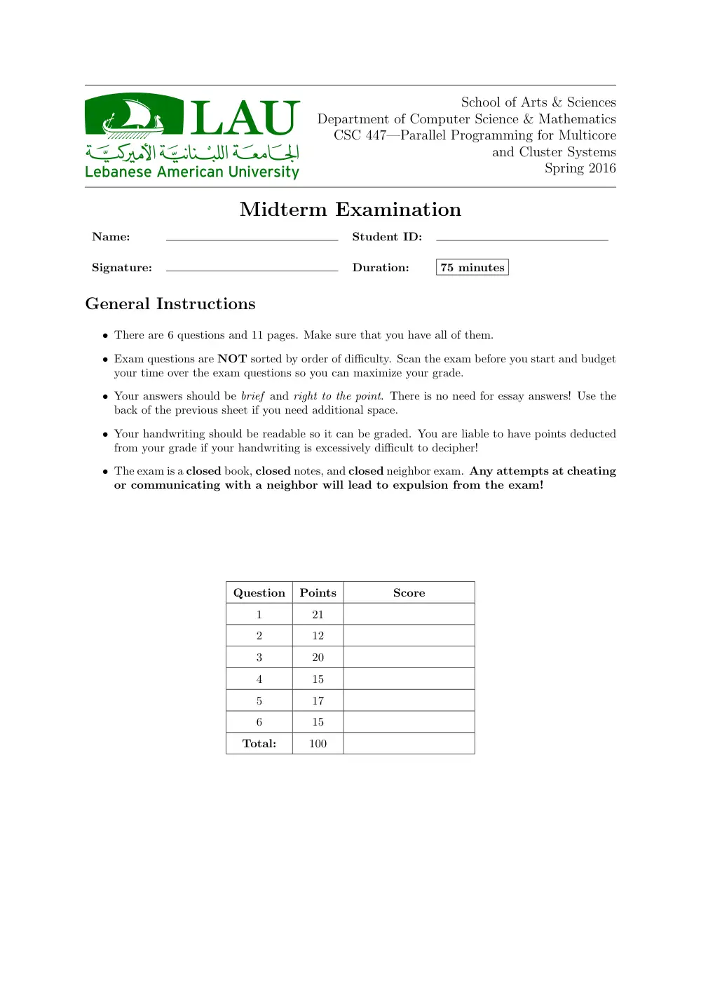 CSC 447 Midterm, Spring 2016, page 1