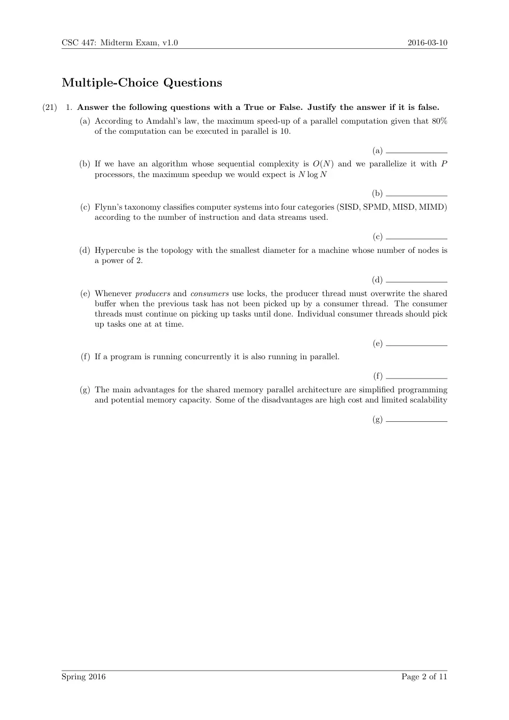 CSC 447 Midterm, Spring 2016, page 2