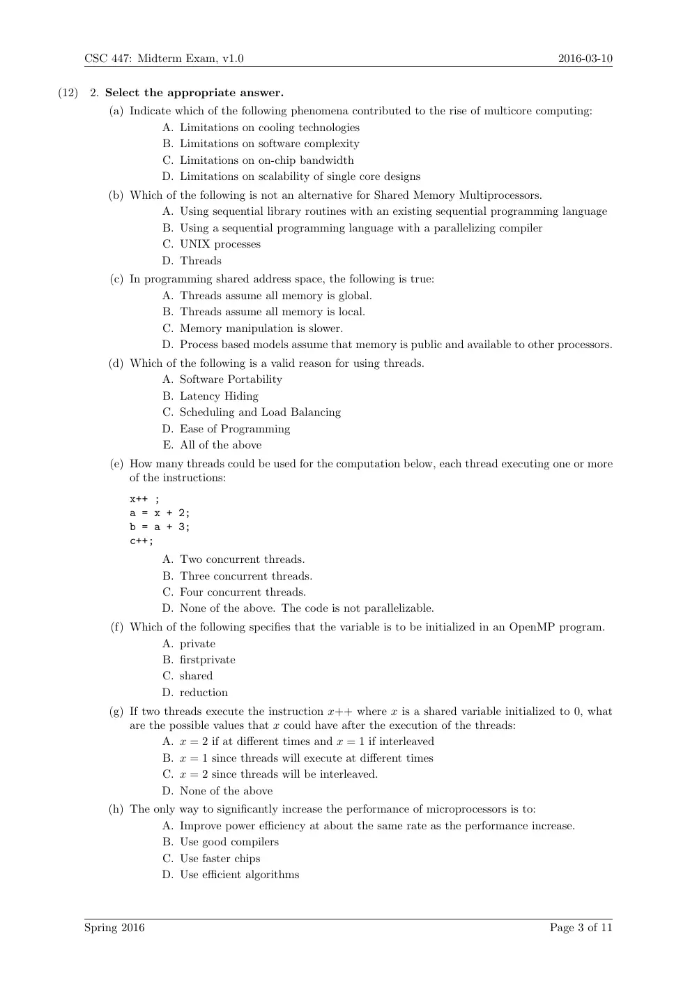 CSC 447 Midterm, Spring 2016, page 3