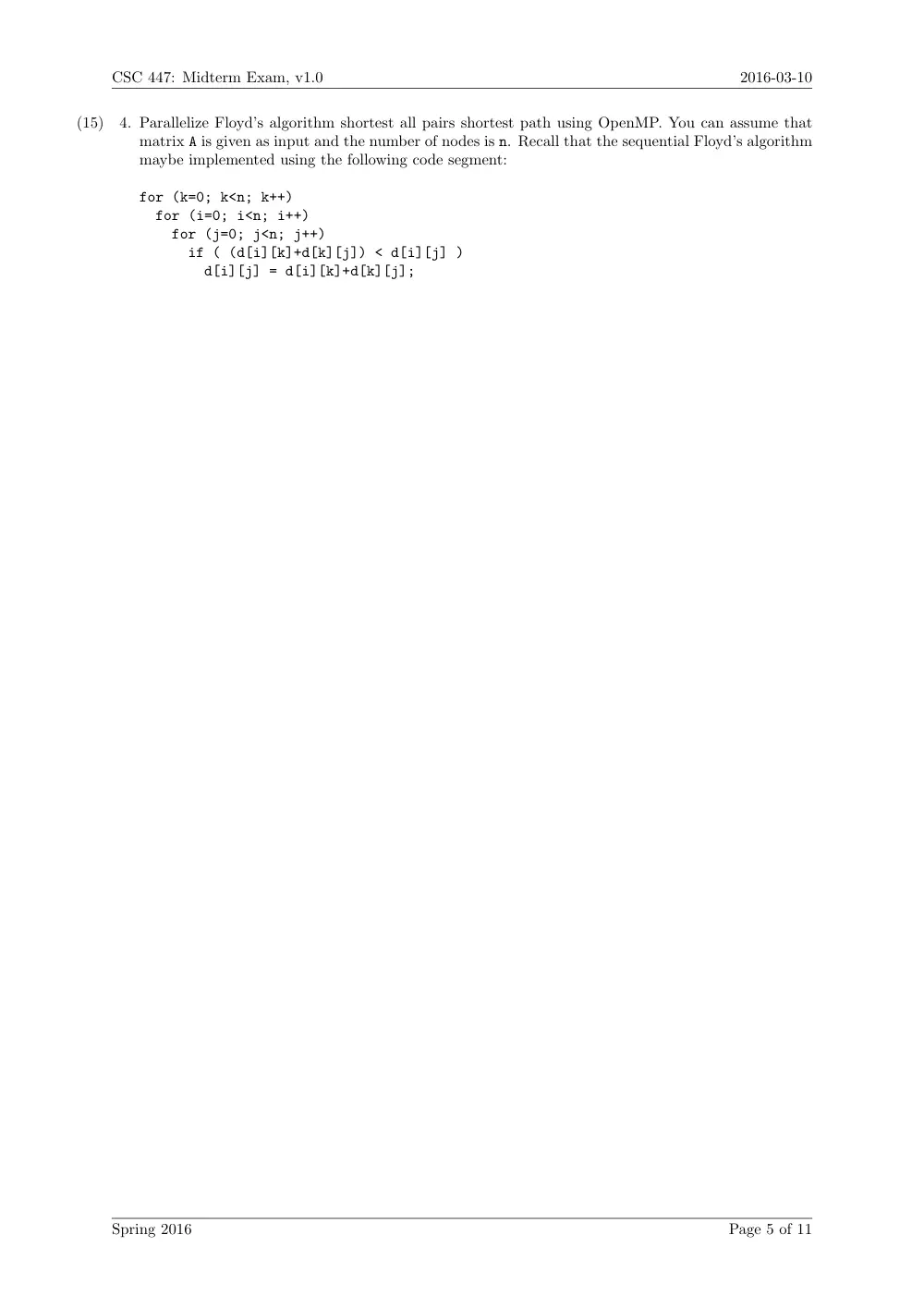 CSC 447 Midterm, Spring 2016, page 5