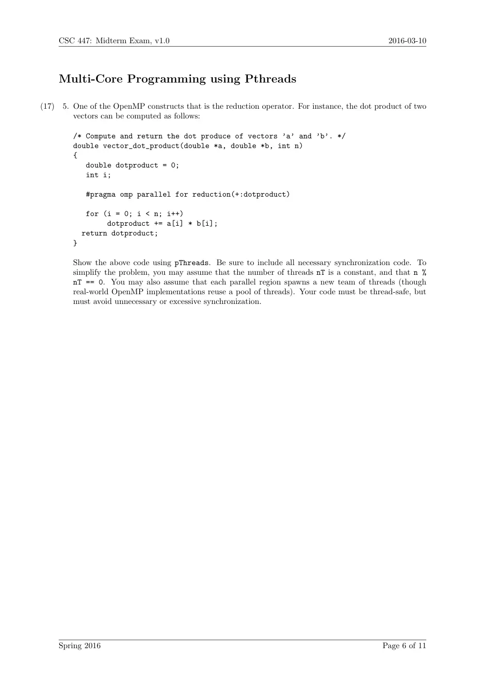 CSC 447 Midterm, Spring 2016, page 6