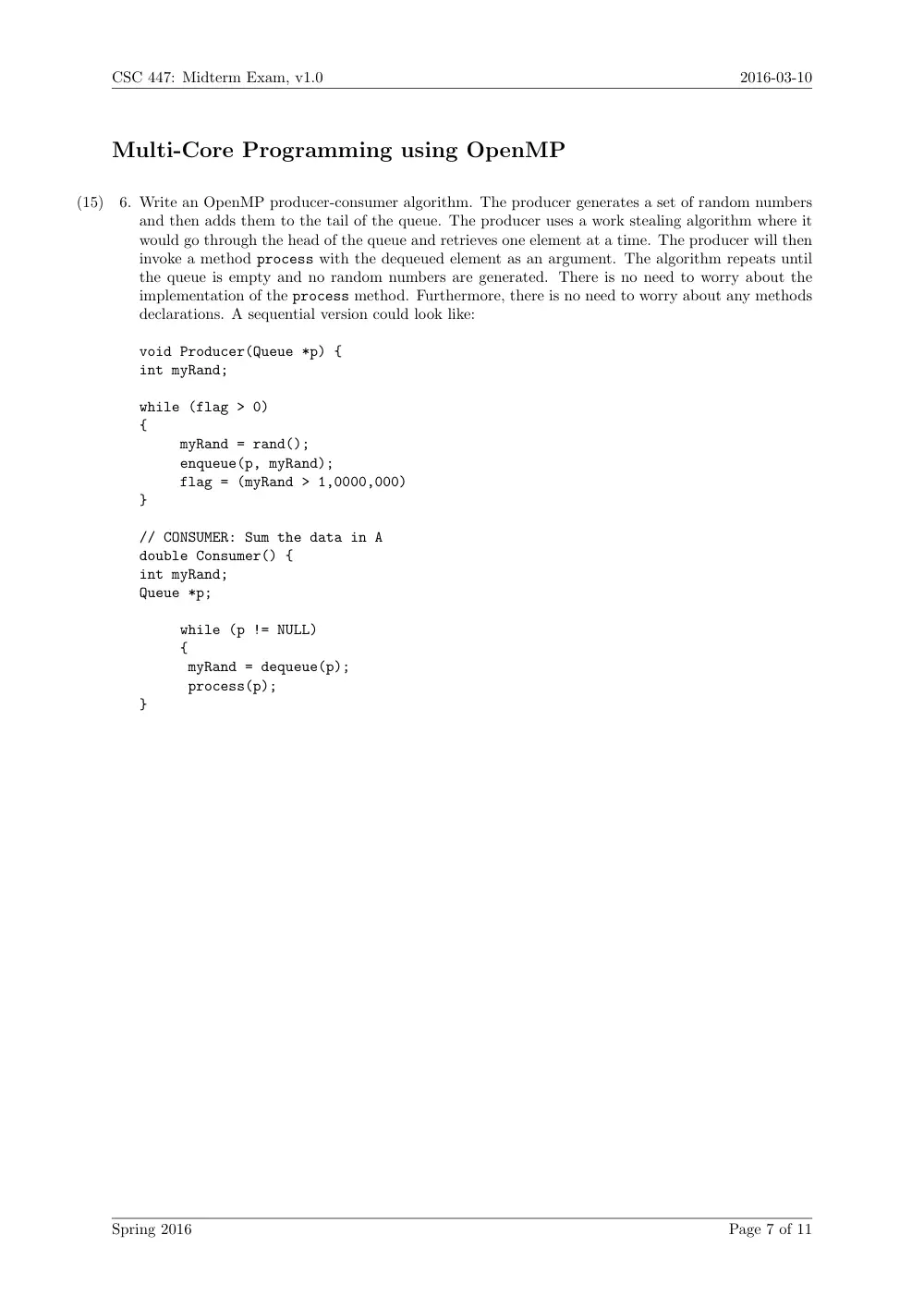 CSC 447 Midterm, Spring 2016, page 7
