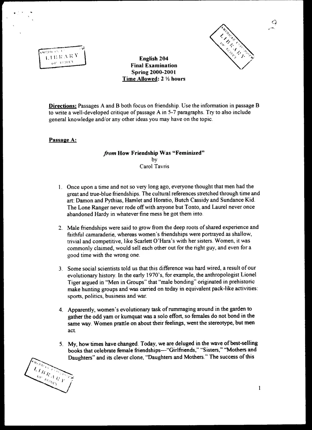 ENG 204 Final, Spring 2001, page 1