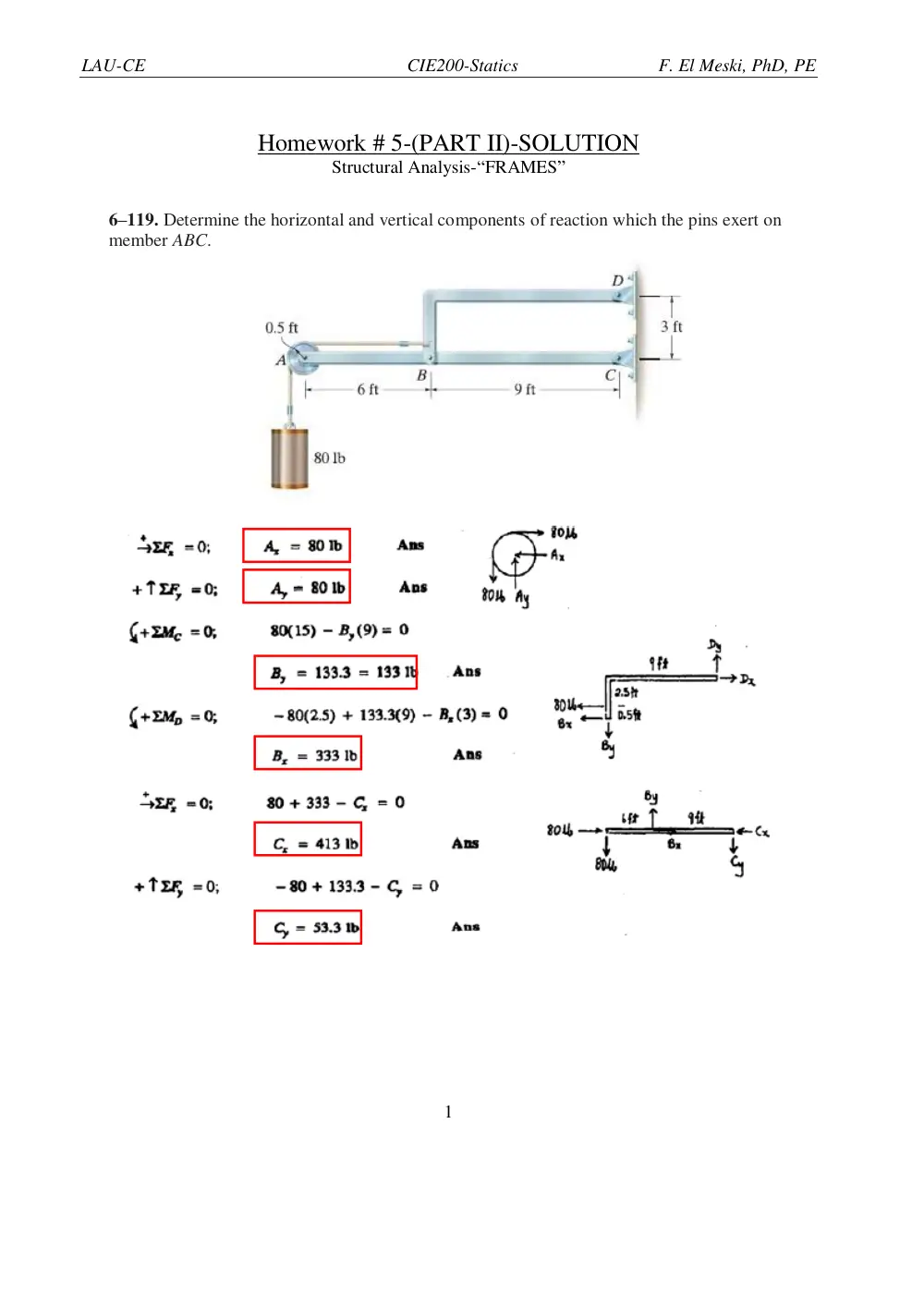 CIE 200 Homework 5 Frames Solution, Fall 2016, page 1