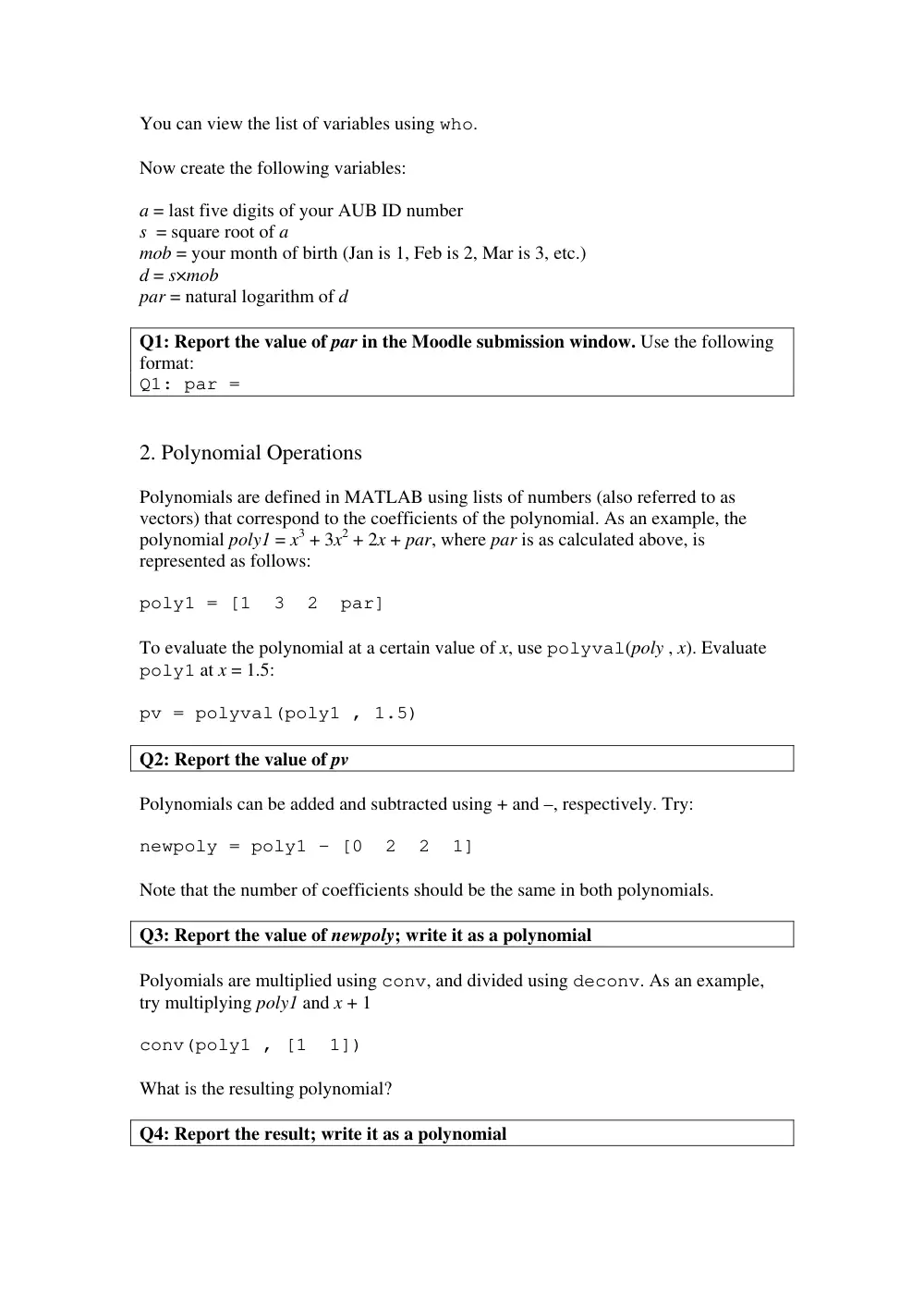 EECE 200 Lab MATLAB Assignment, Fall 2011, page 2