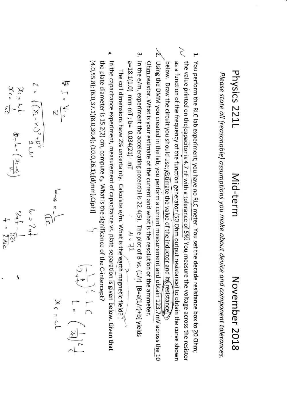 PHYS 221L Midterm, Fall 2018, page 1