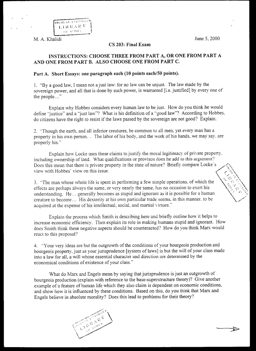 CVSP 203 Final, Spring 2000, page 1