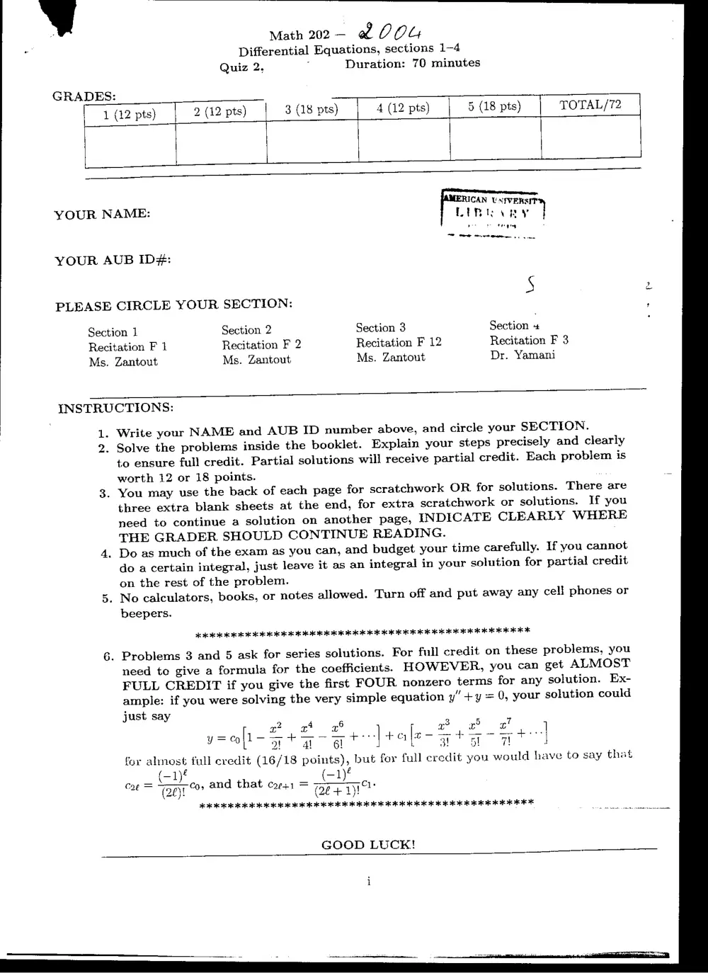 MATH 202 Exam 2, Spring 2004, page 1
