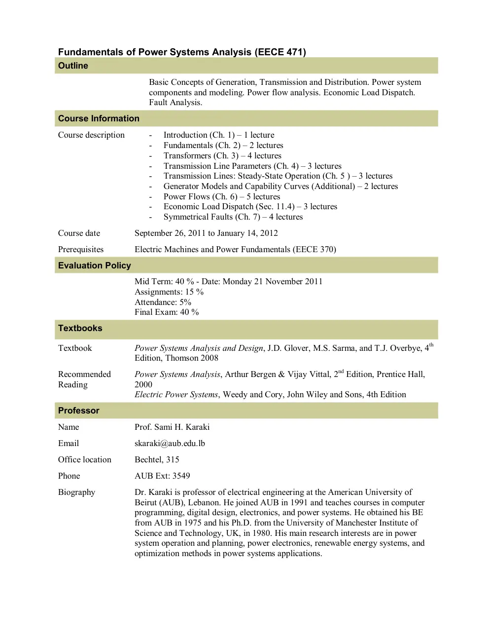 EECE 471 Syllabus, Fall 2011, page 1