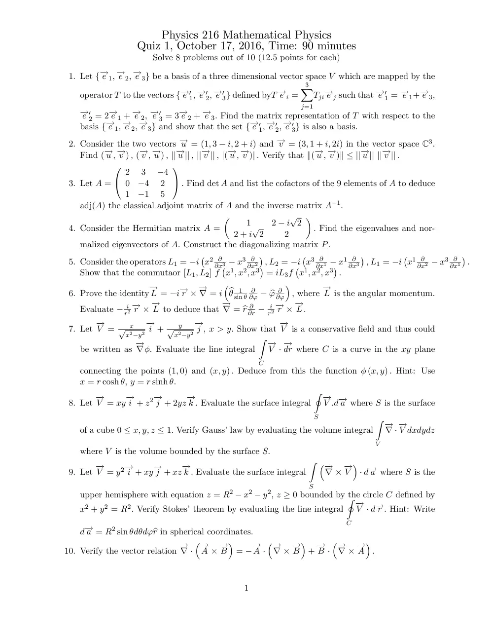 PHYS 216 Exam 2, Fall 2016, page 1