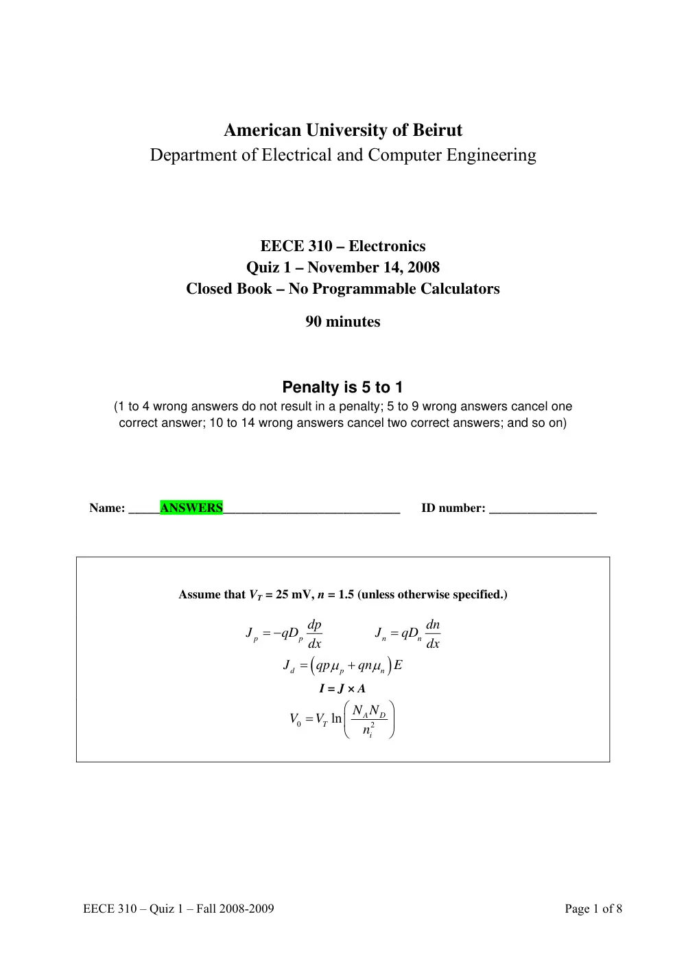 EECE 310 Exam 1, Fall 2008, page 1
