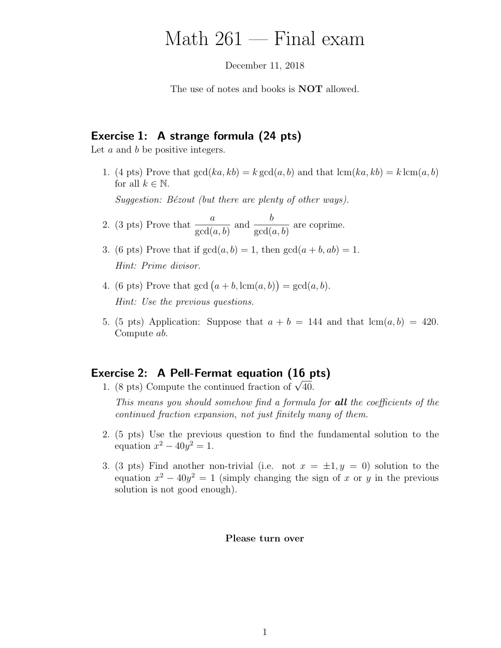 MATH 261 Final, Fall 2018, page 1