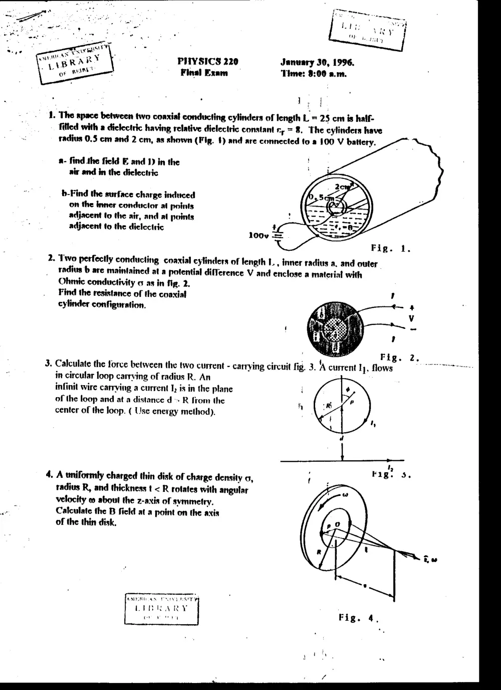 PHYS 220 Final, Fall 1995, page 1