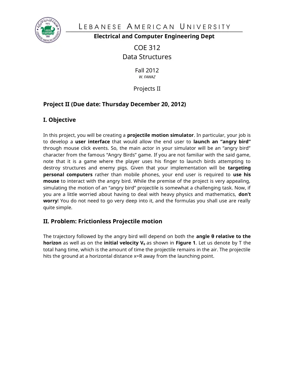 COE 312 Project 2, Fall 2012, page 1