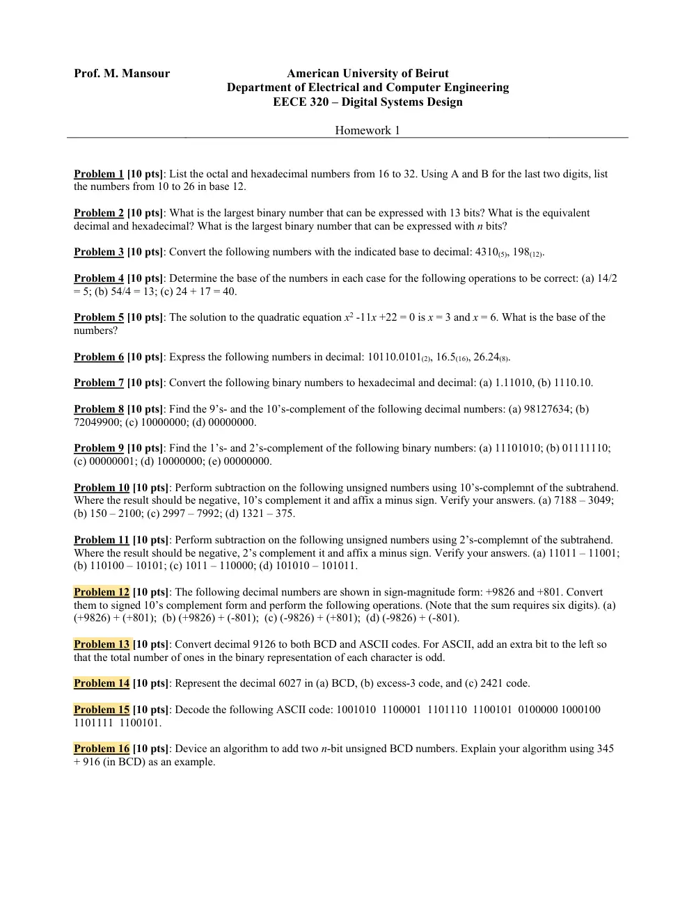 EECE 320 Homework 1, Fall 2016, page 1