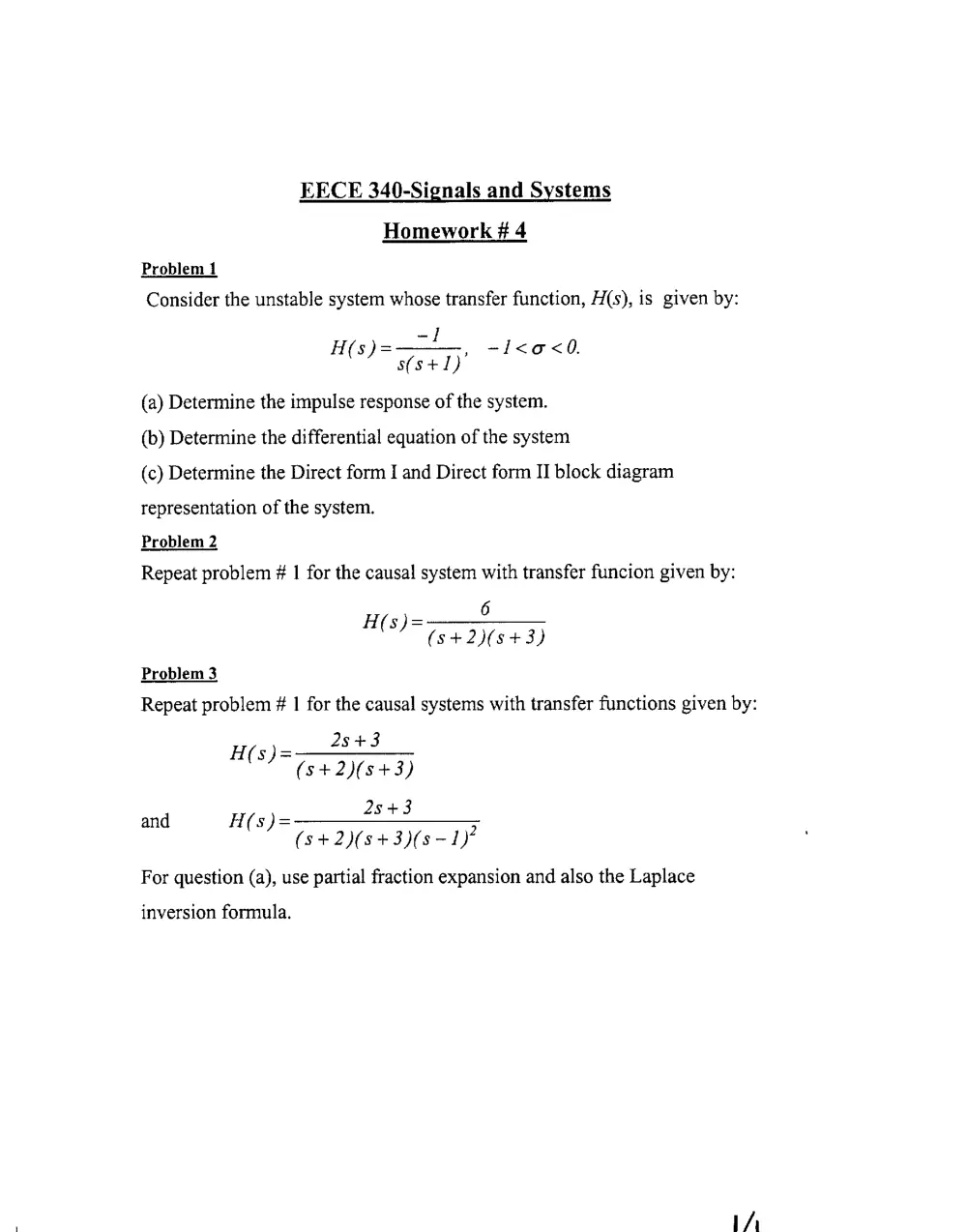 EECE 340 Homework, Spring 2004, page 1