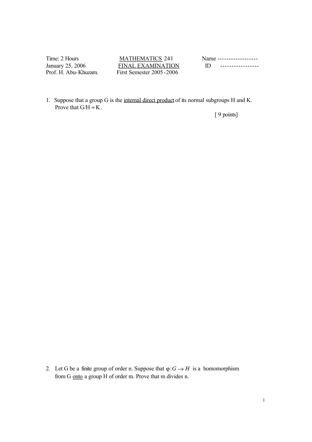 MATH 241 Final, Fall 2005, page 1