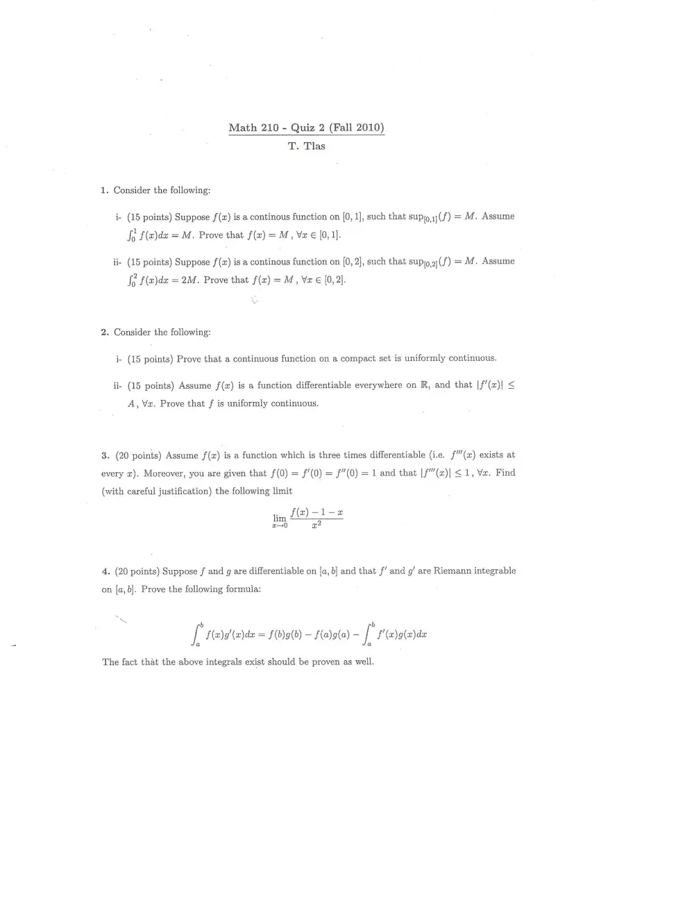 MATH 210 Exam 2, Fall 2010, page 1
