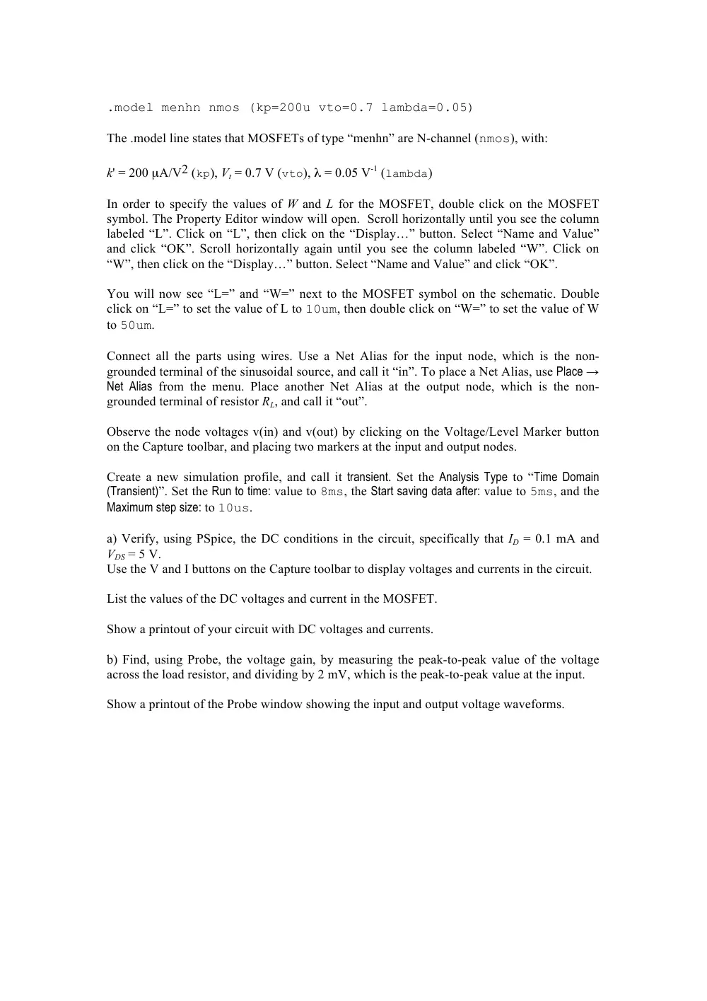 EECE 310 Questions Spice 3 Problem, Summer 2012, page 2