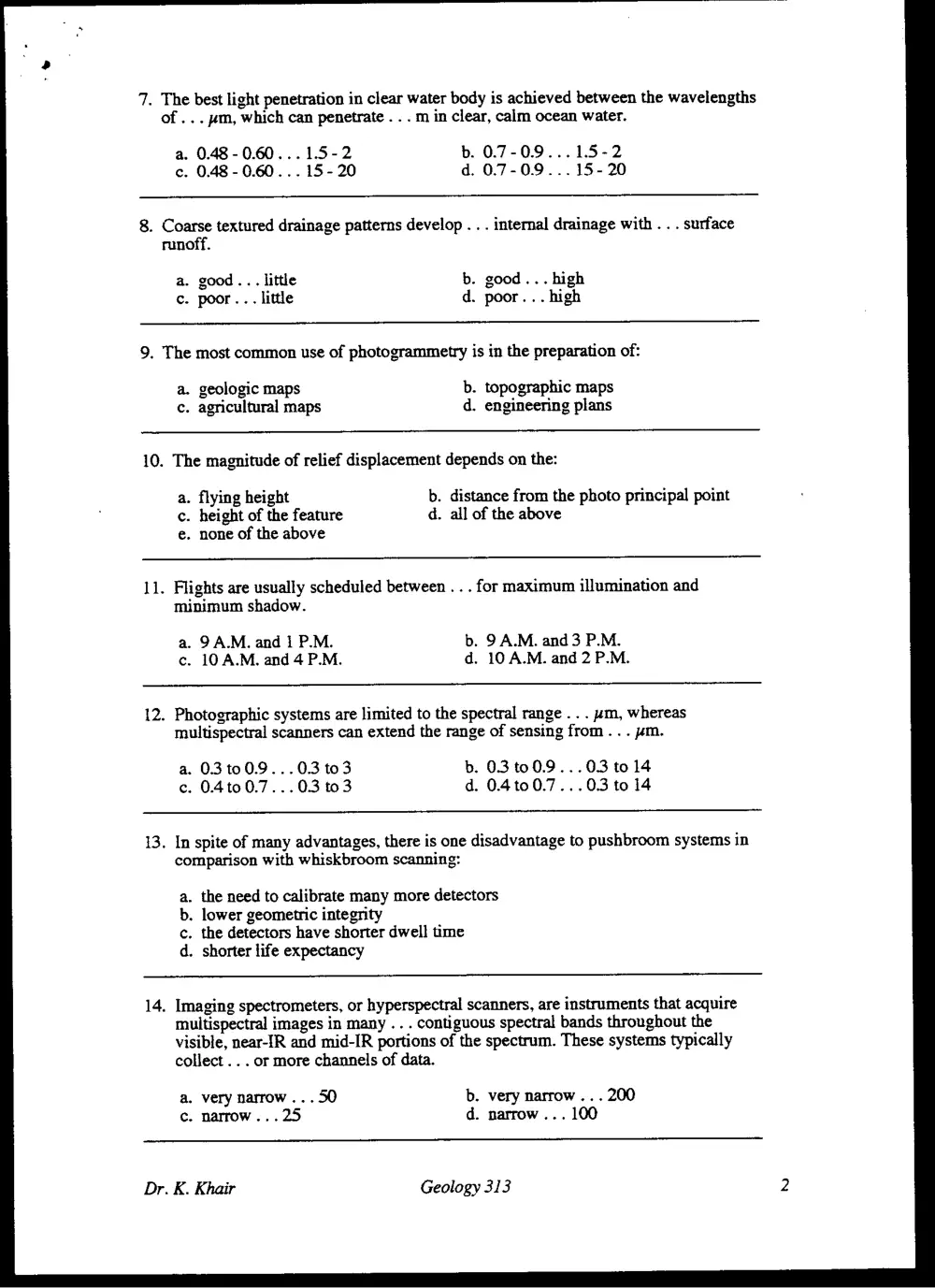GEOL 313 Final, Fall 1995, page 2