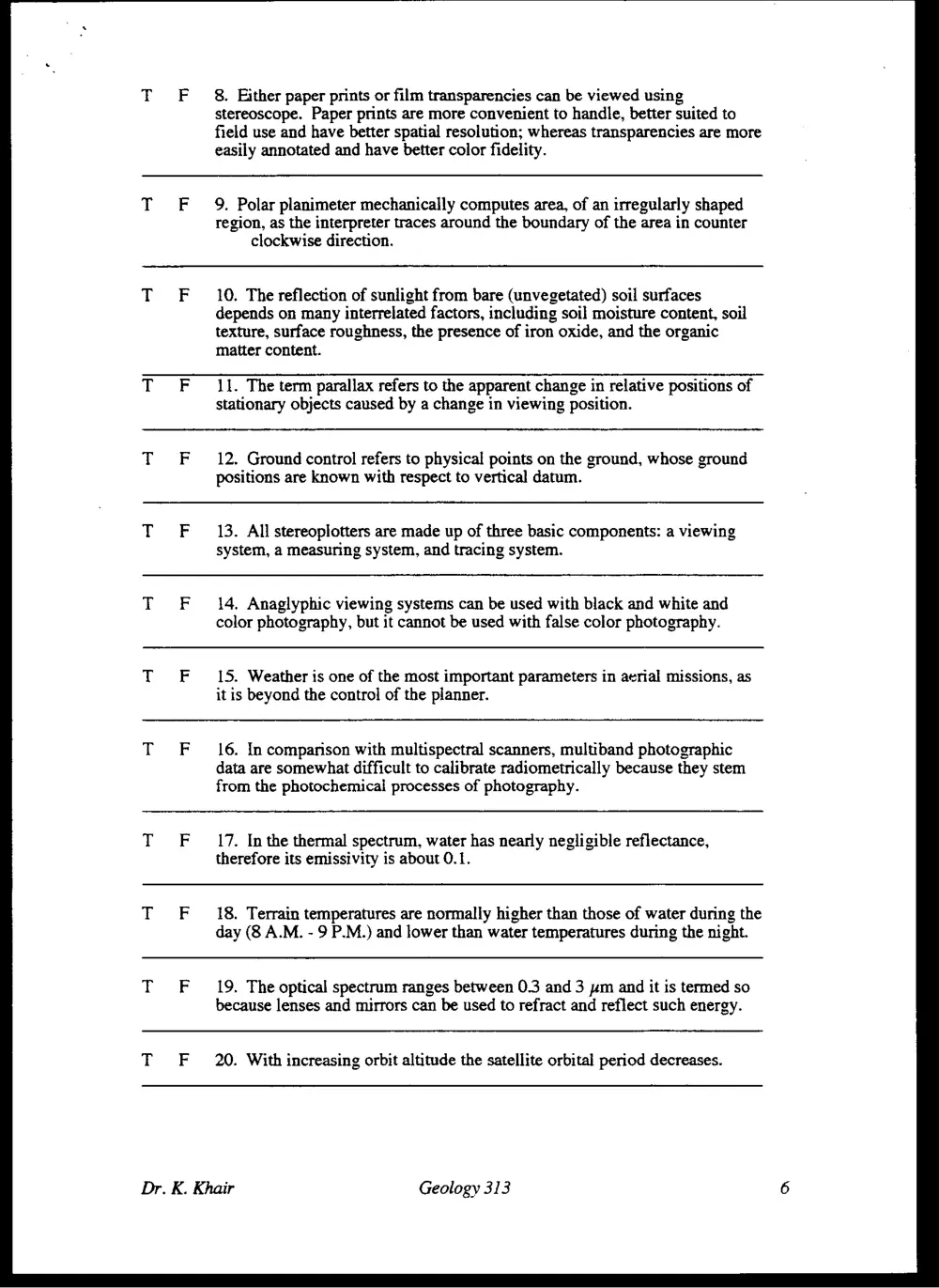 GEOL 313 Final, Fall 1995, page 6