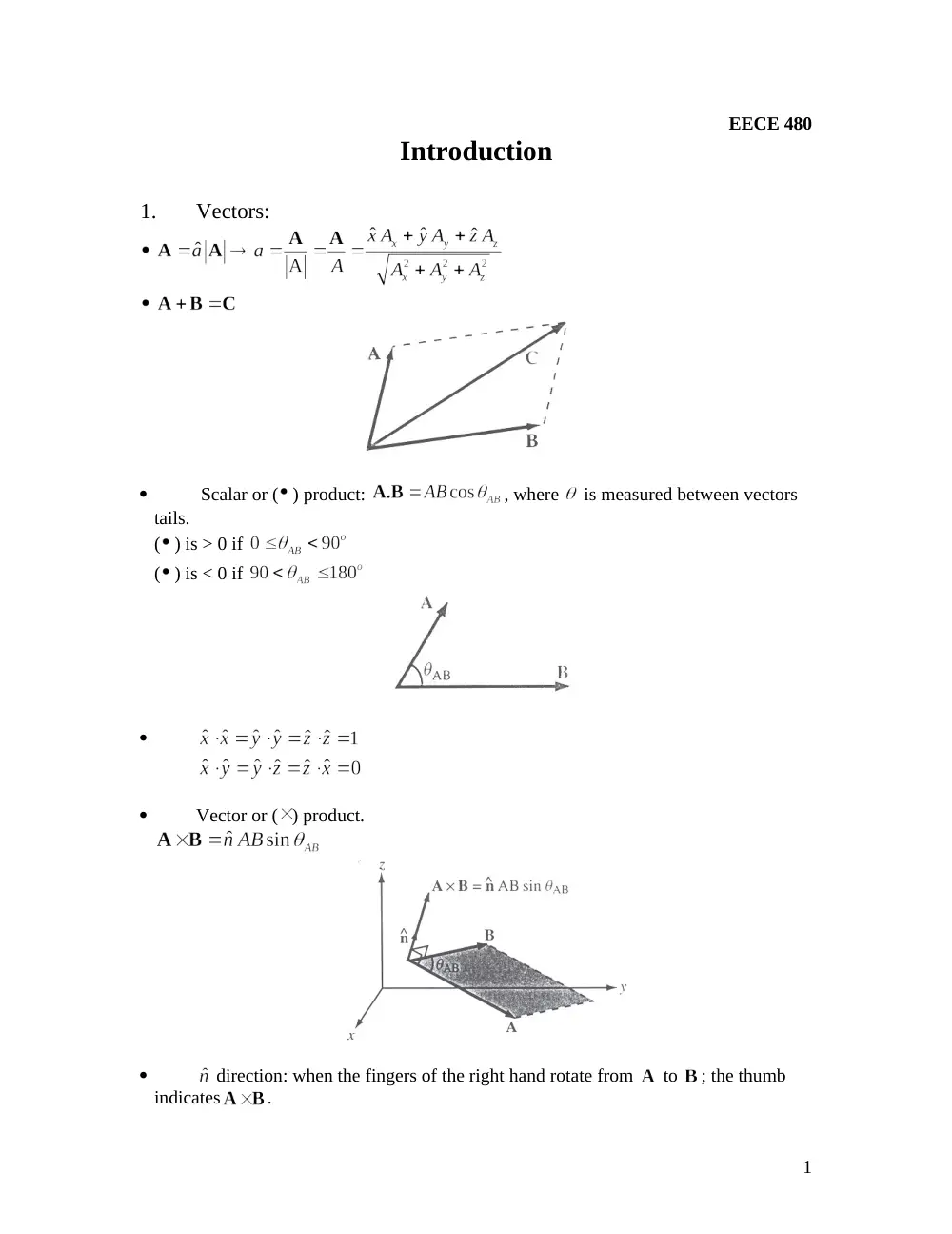 EECE 380 Lecture Math Intro, Fall 2011, page 1