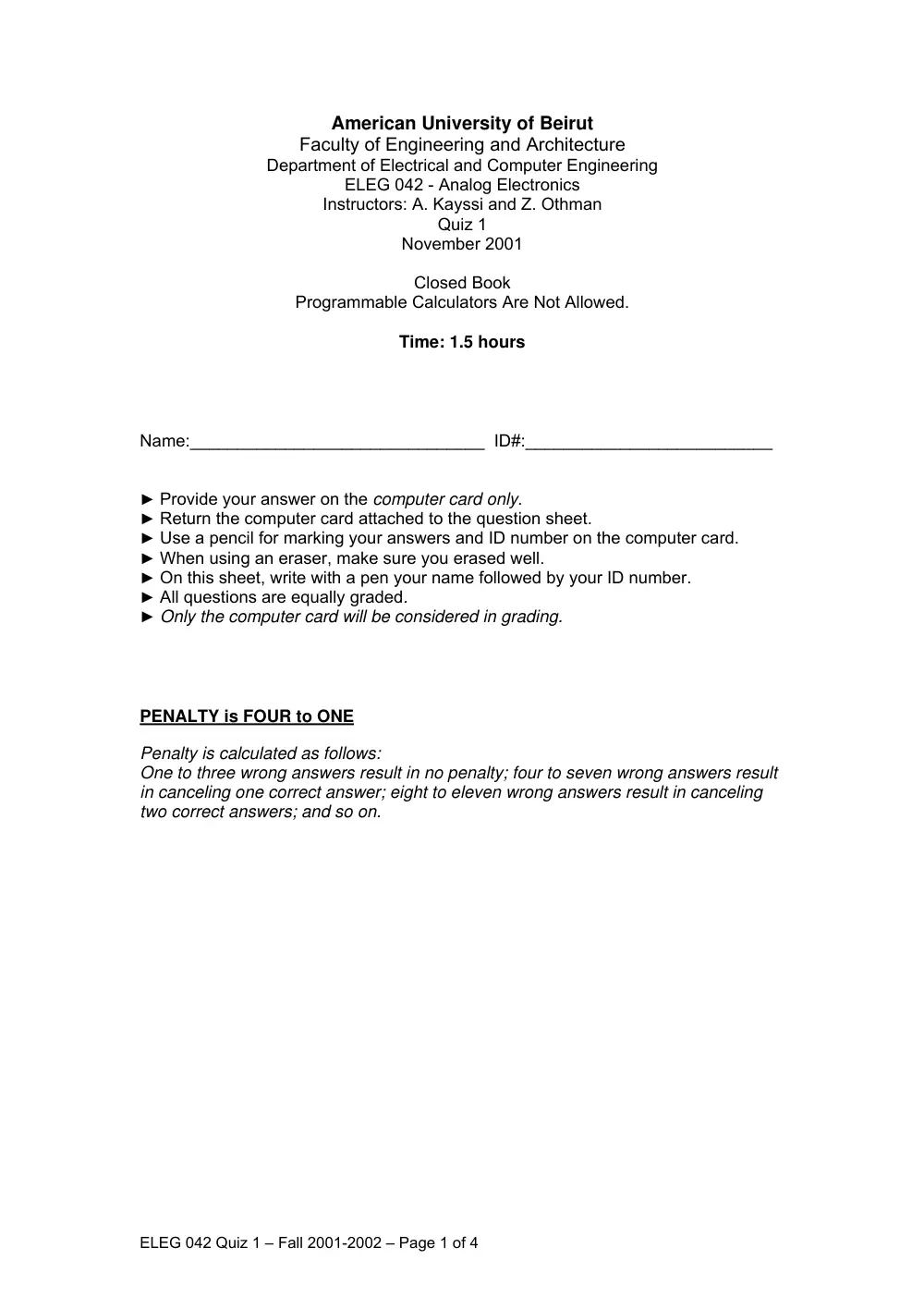 EECE 311 Exam, Fall 2001, page 1