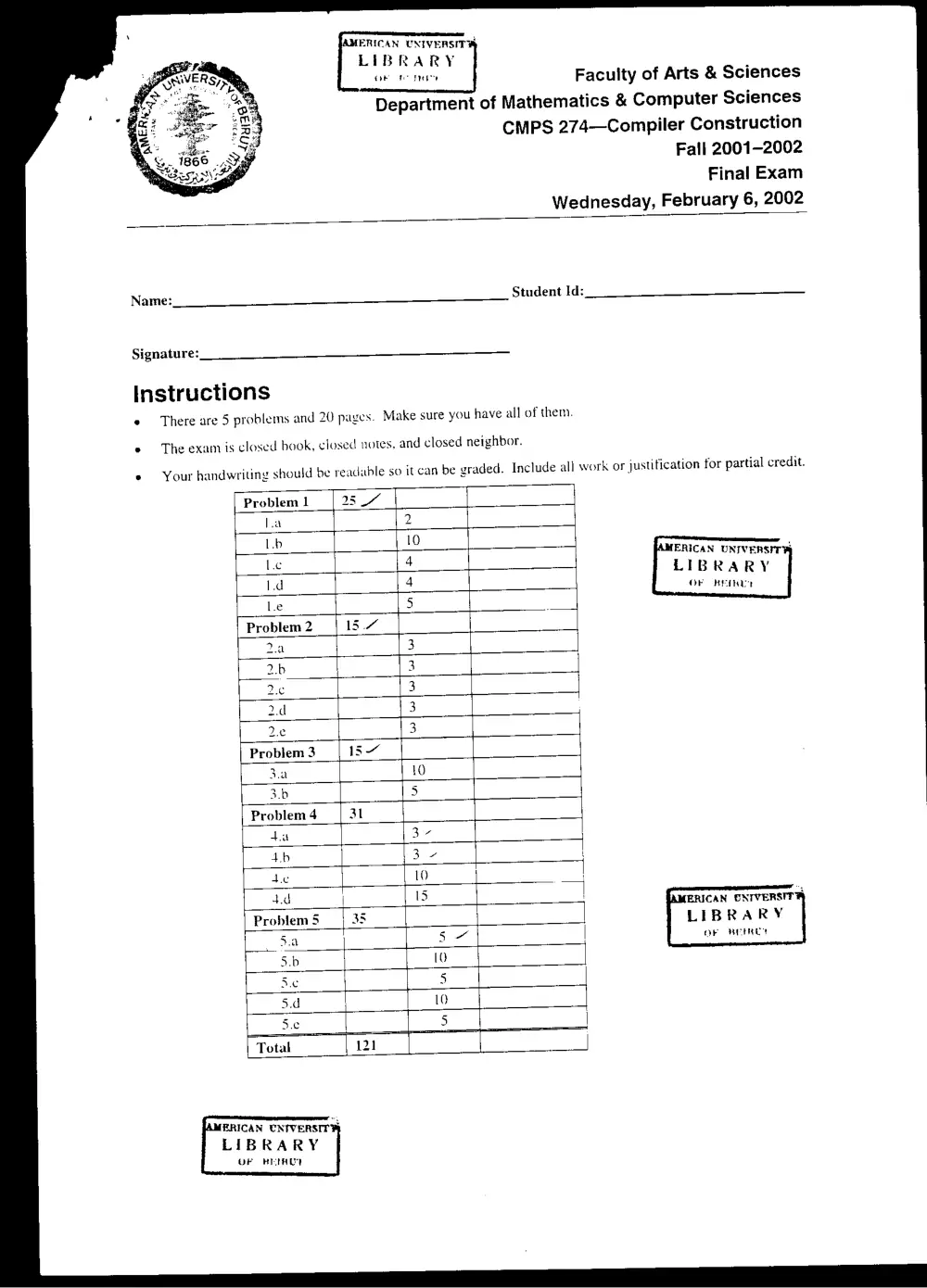 CMPS 274 Final, Fall 2001, page 1