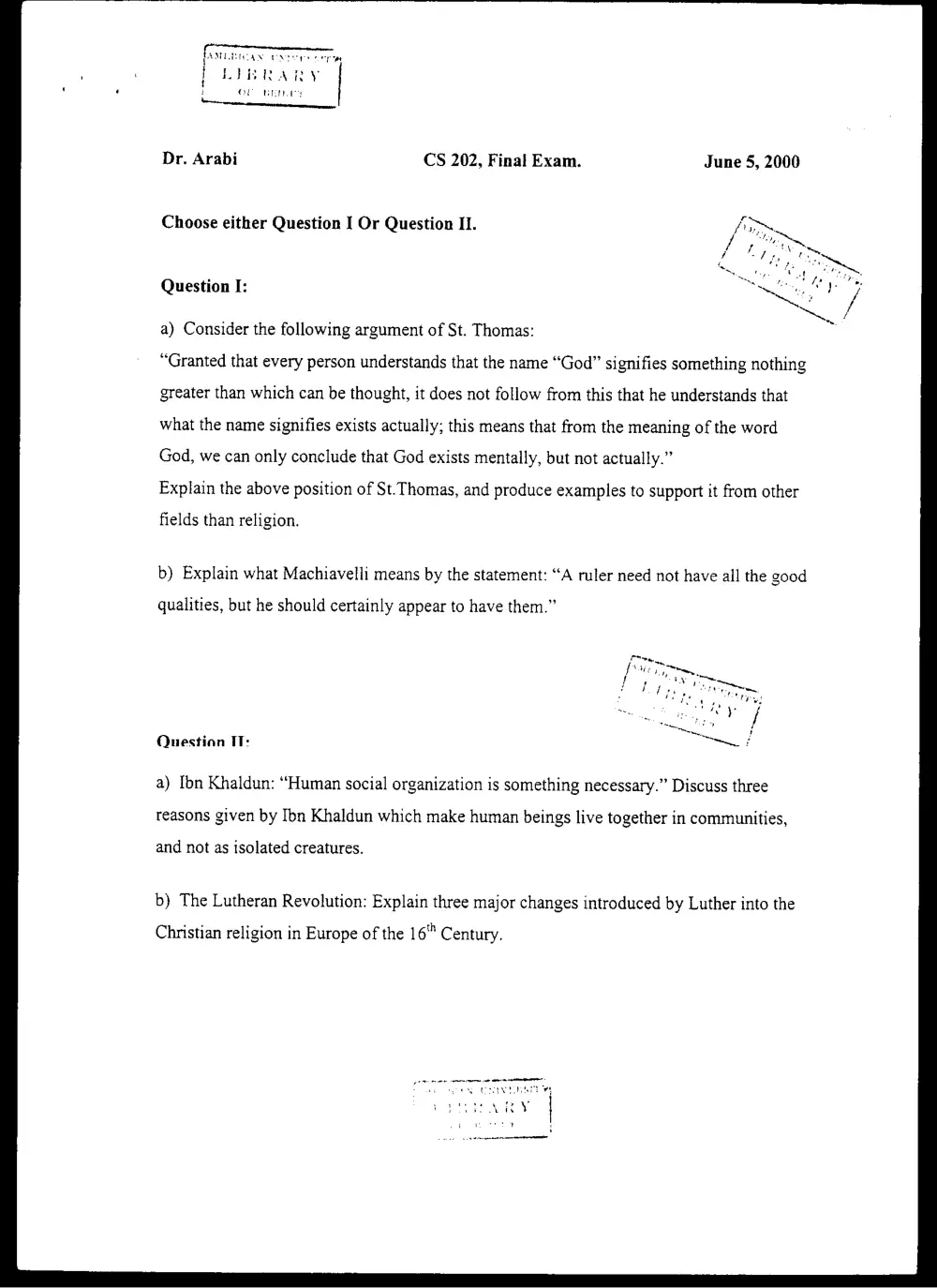 CVSP 202 Final, Spring 2000, page 1