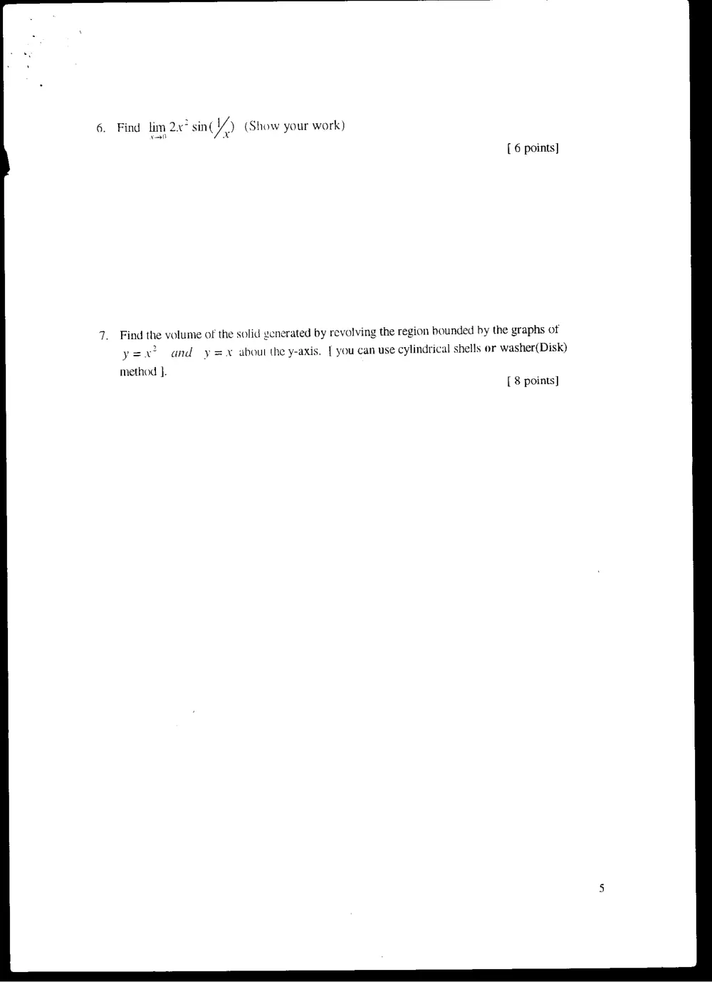 MATH 101 Final, Fall 2001, page 5