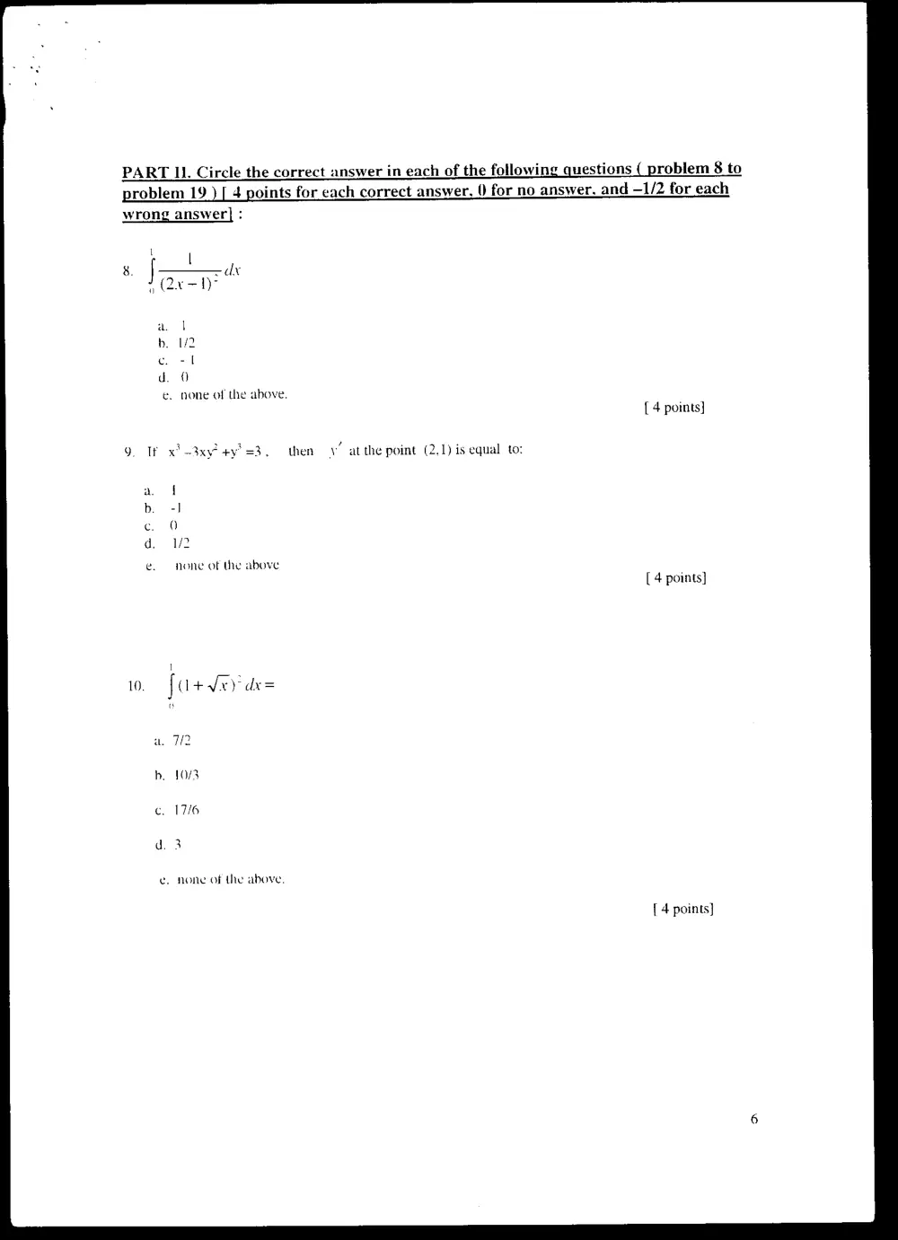 MATH 101 Final, Fall 2001, page 6