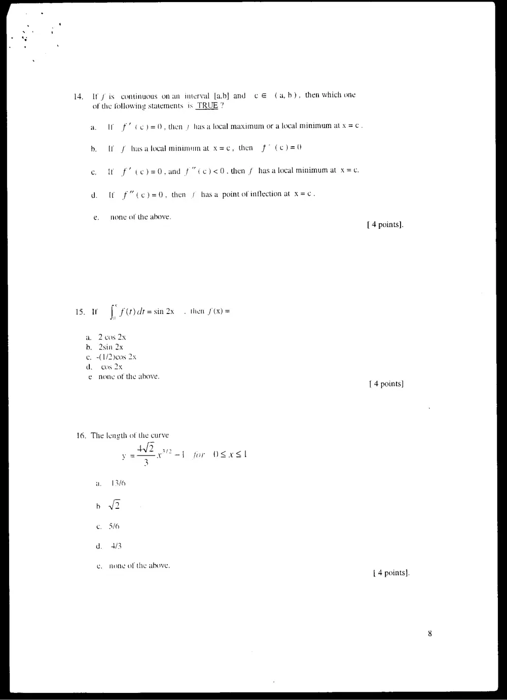 MATH 101 Final, Fall 2001, page 8