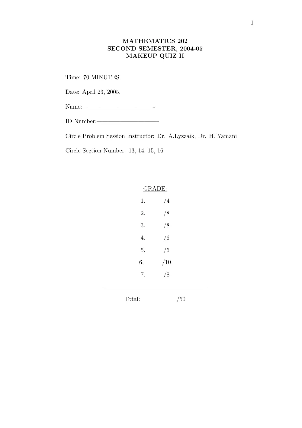 MATH 202 Exam 2, Spring 2008, page 1