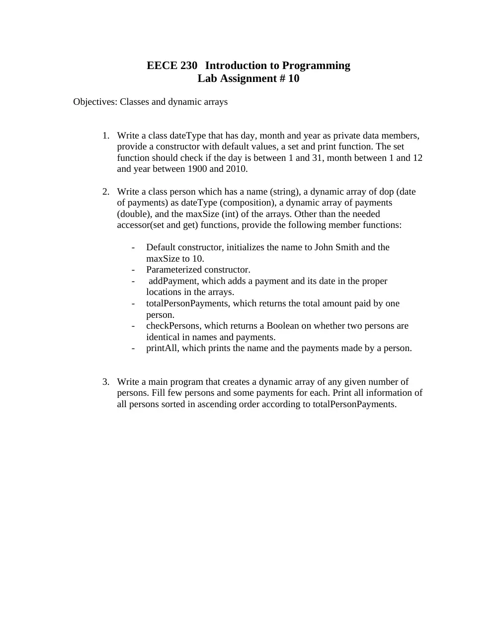EECE 230 Homework with Solution, Fall 2010, page 1