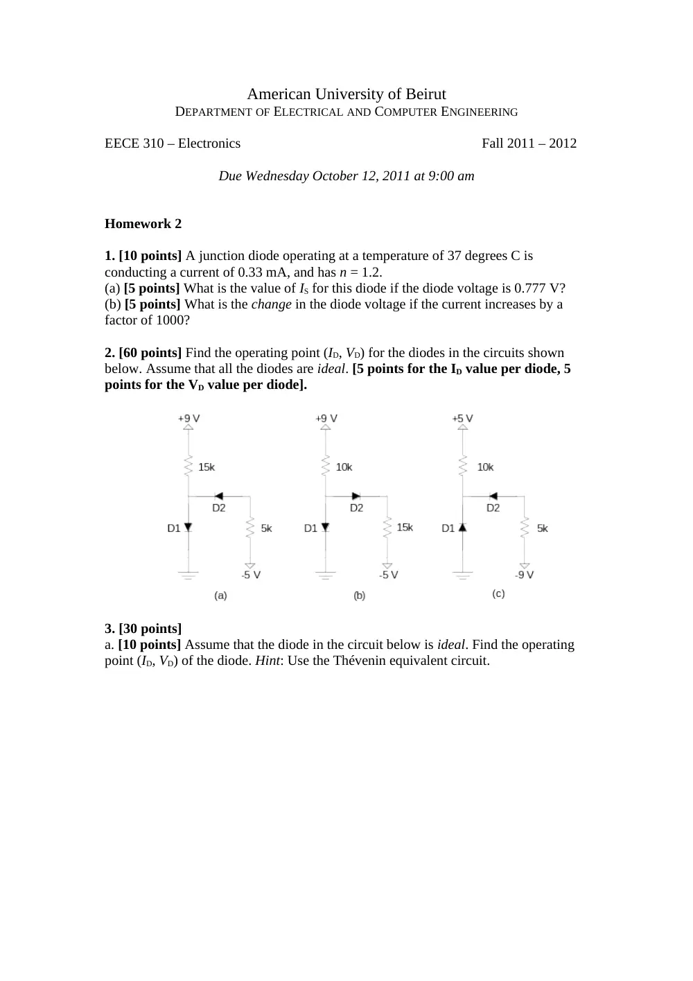 EECE 310 Homework 2, Fall 2011, page 1