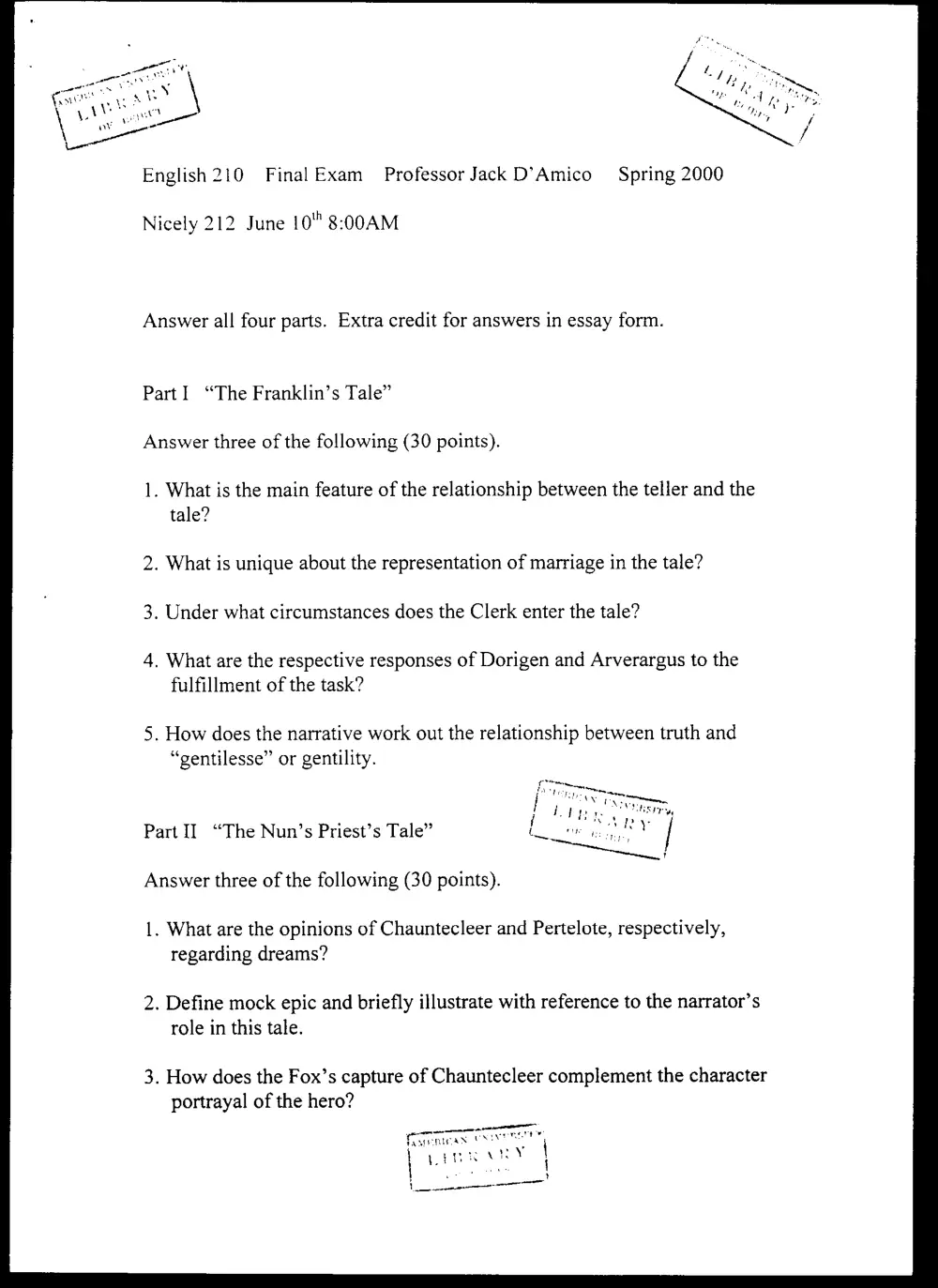 ENG 210 Final, Spring 2000, page 1