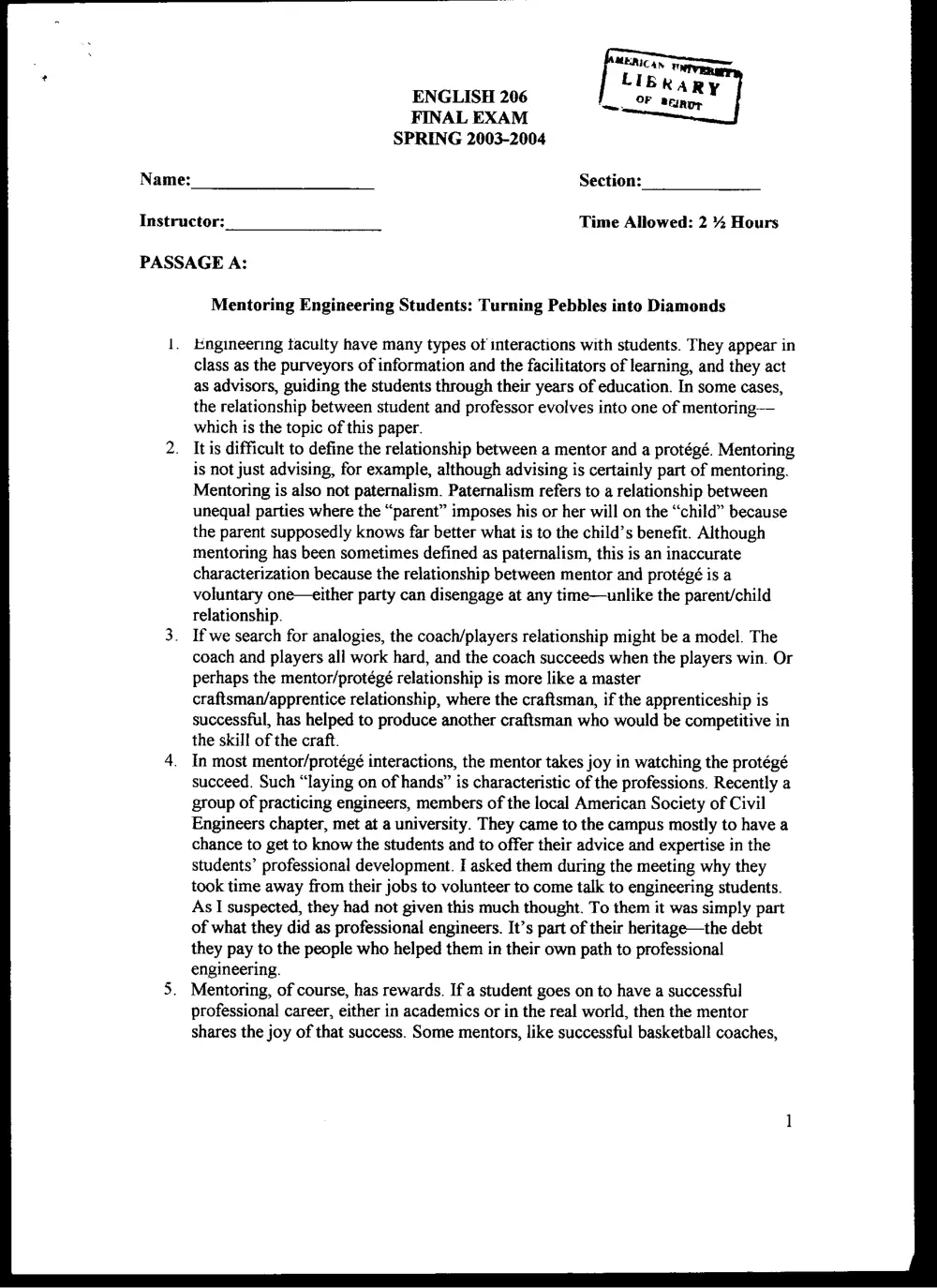ENG 206 Final, Spring 2004, page 1