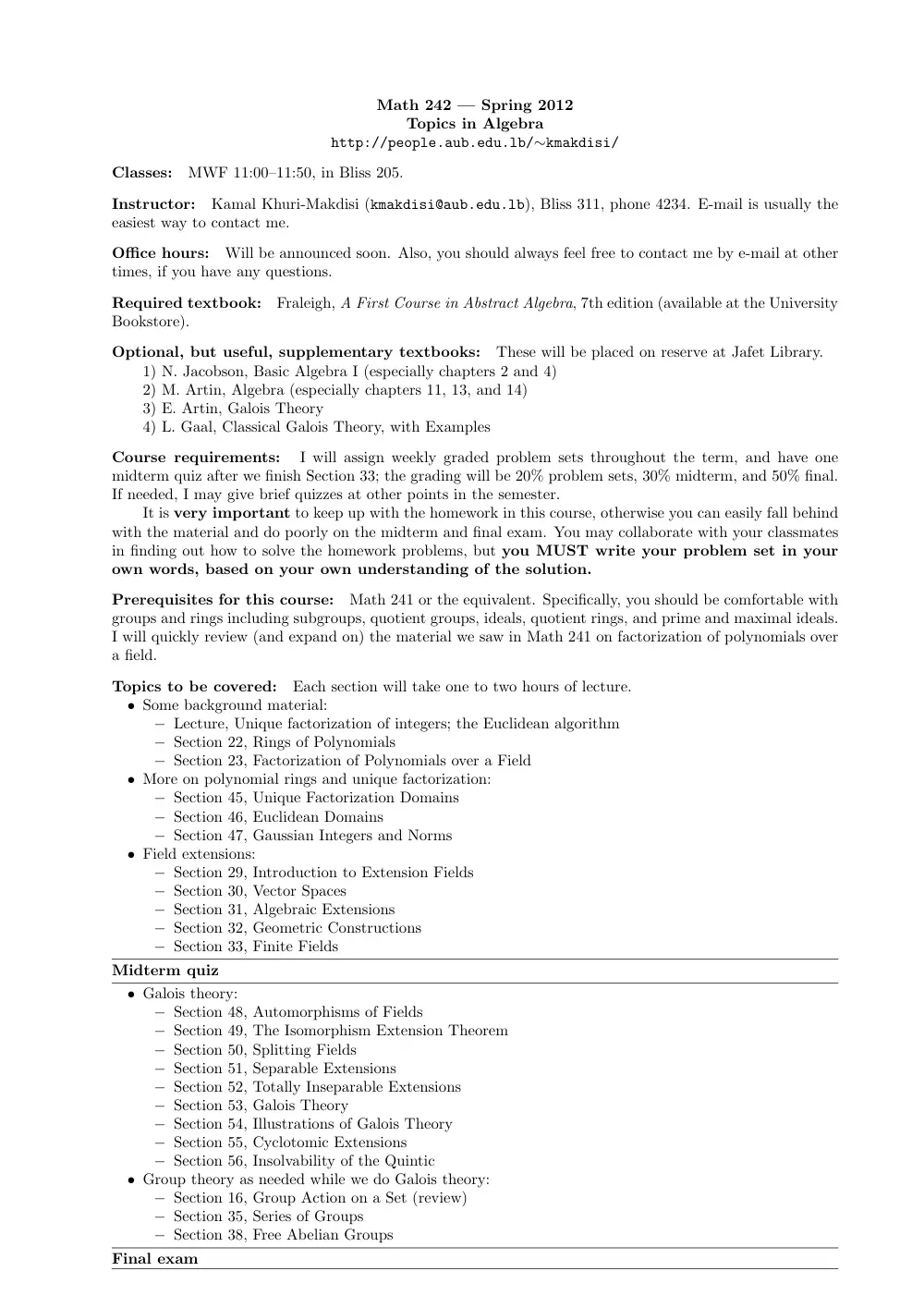 MATH 242 Syllabus, Spring 2012, page 1