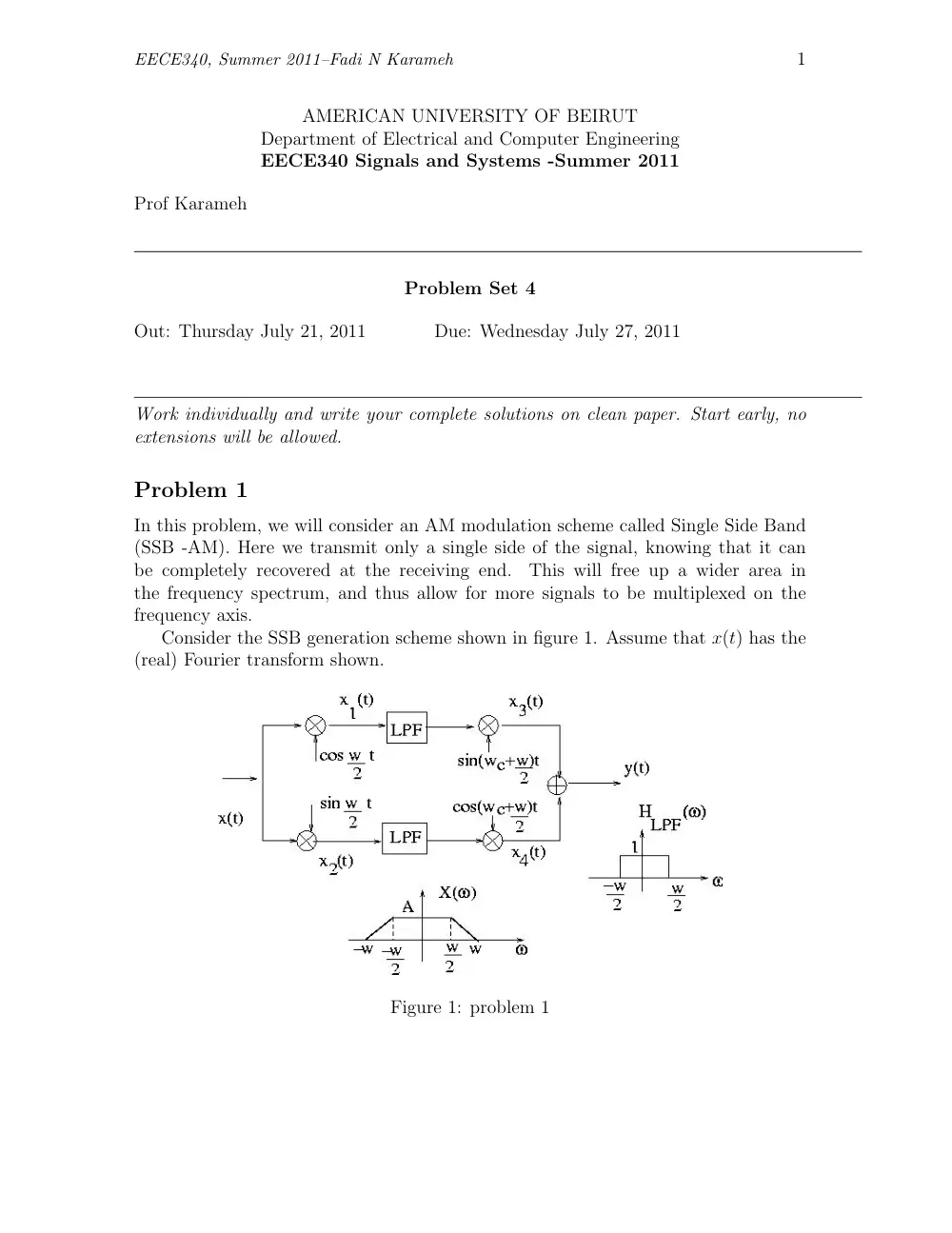 EECE 340 Homework Problem Set 4, Summer 2011, page 1