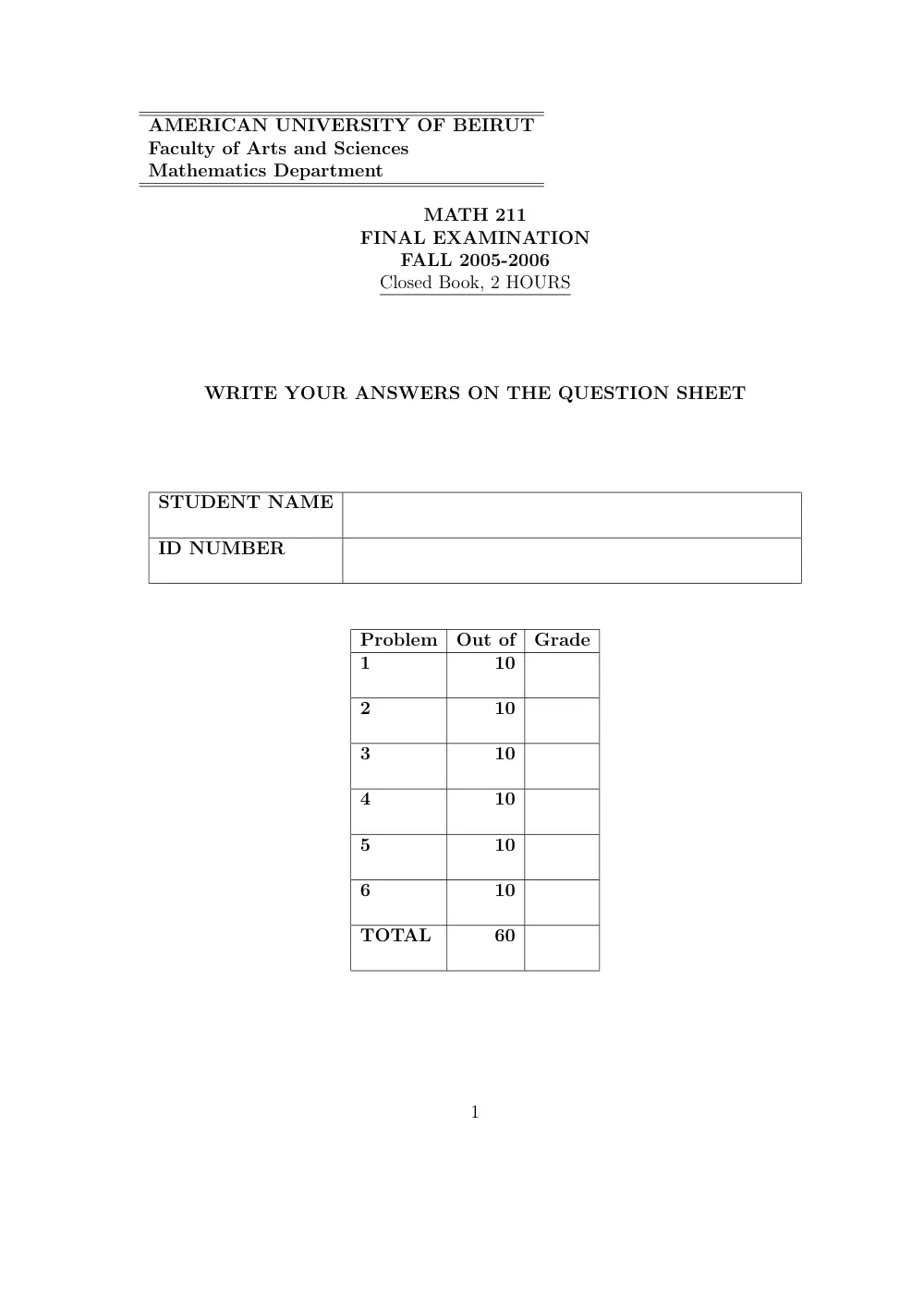MATH 211 Final, Fall 2005, page 1