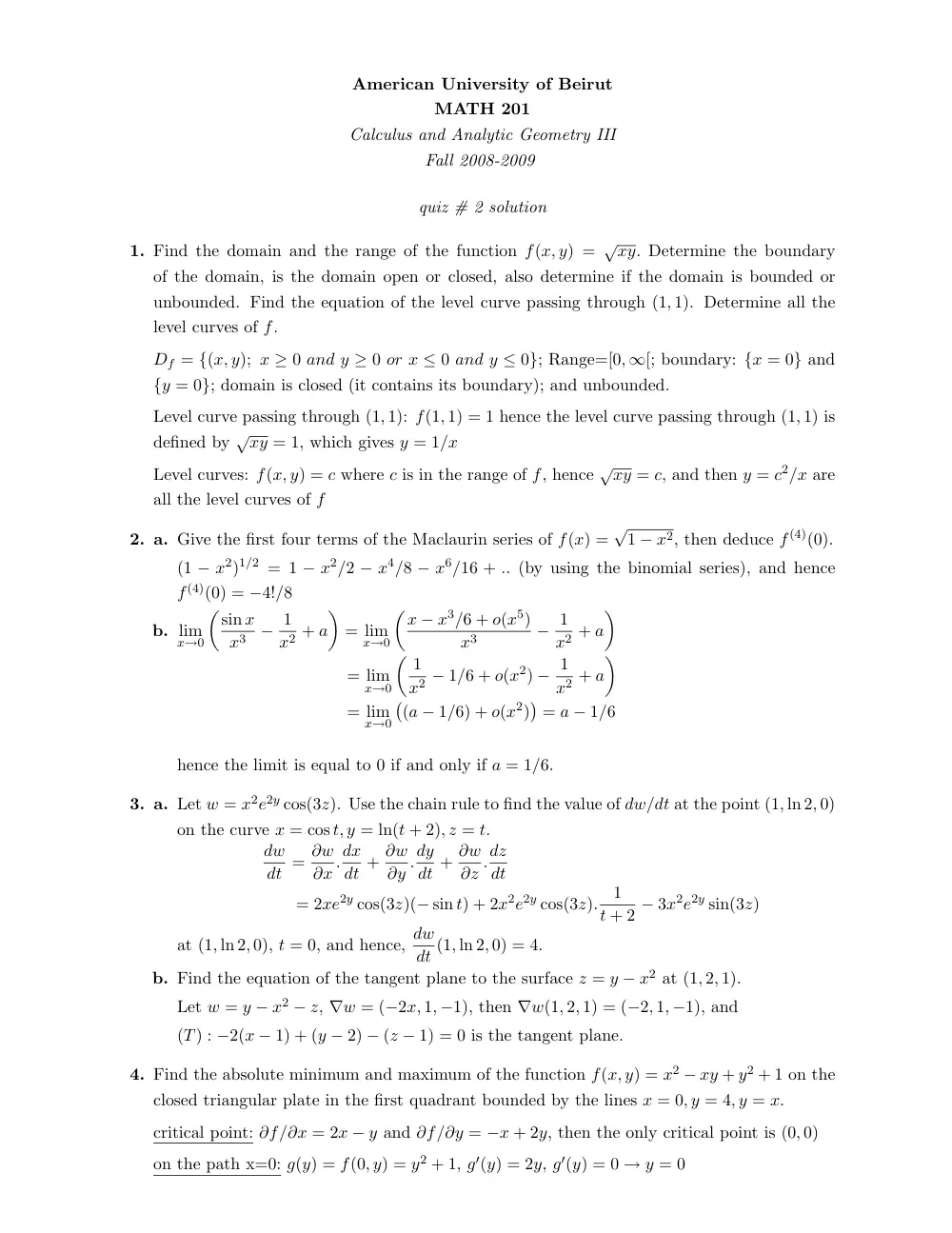 MATH 201 Exam 2, Fall 2008, page 1